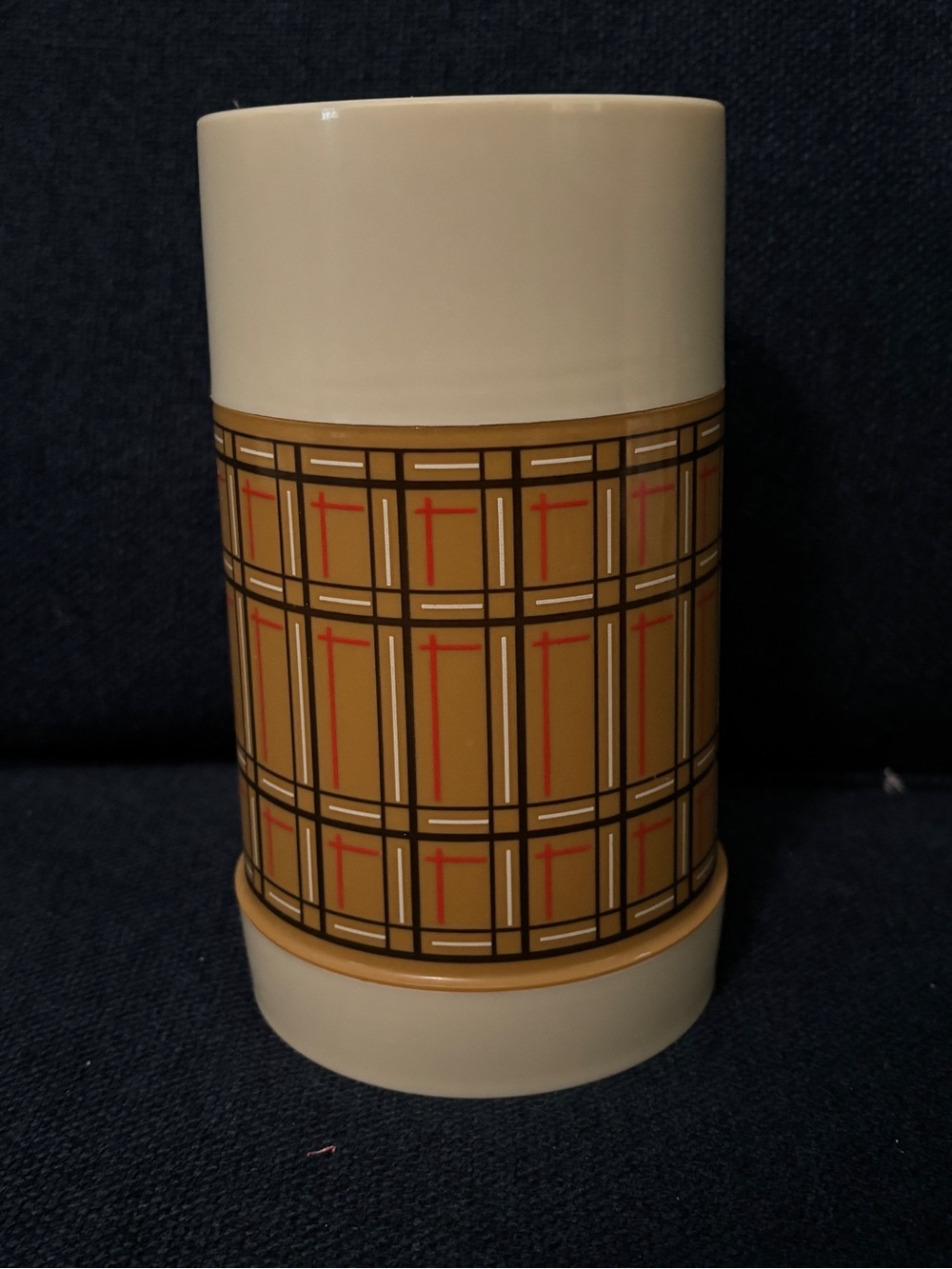 Vintage Aladdin Best Buy Thermos Bottle Brown Tan Red Plaid Pint Wide Mouth